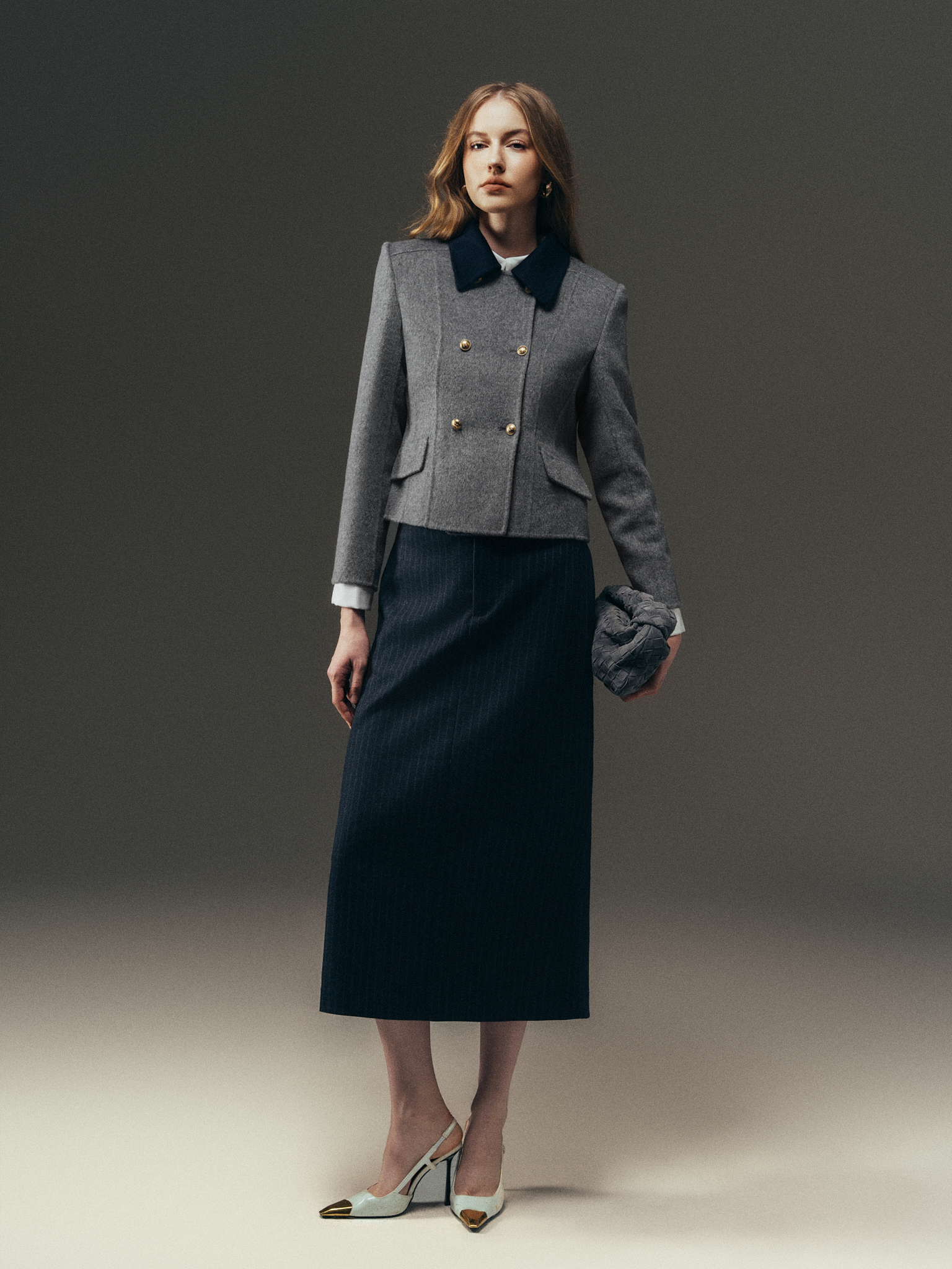 Áo dạ handmade dáng ngắn phối cổ